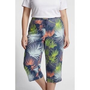 Sag Harbor Sport Women XL Tropical Palm Print Cotton Denim Cropped Cargo Pants